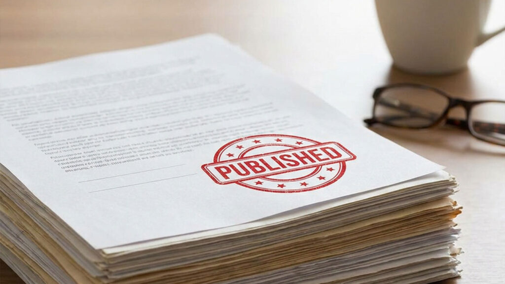 Stack of research papers stamped “Published,” illustrating publication bias and unpublished clinical trials in the medical-industrial complex